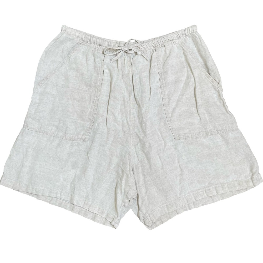 Vintage Bay Street Co Linen Shorts Womens 1X Beige‎ Elastic Pockets Natural